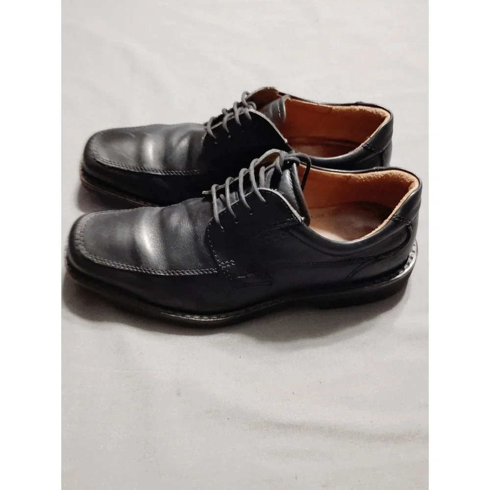 ECCO Shoes Men 40 Seattle Arch Support Bicycle Toe Oxford Black Leather Lace Up*